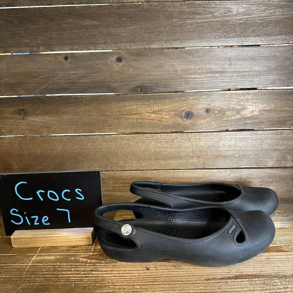 Womens Crocs Olivia Jeweled Black Slip On Slingback Comfort Ballet Flats Size 7
